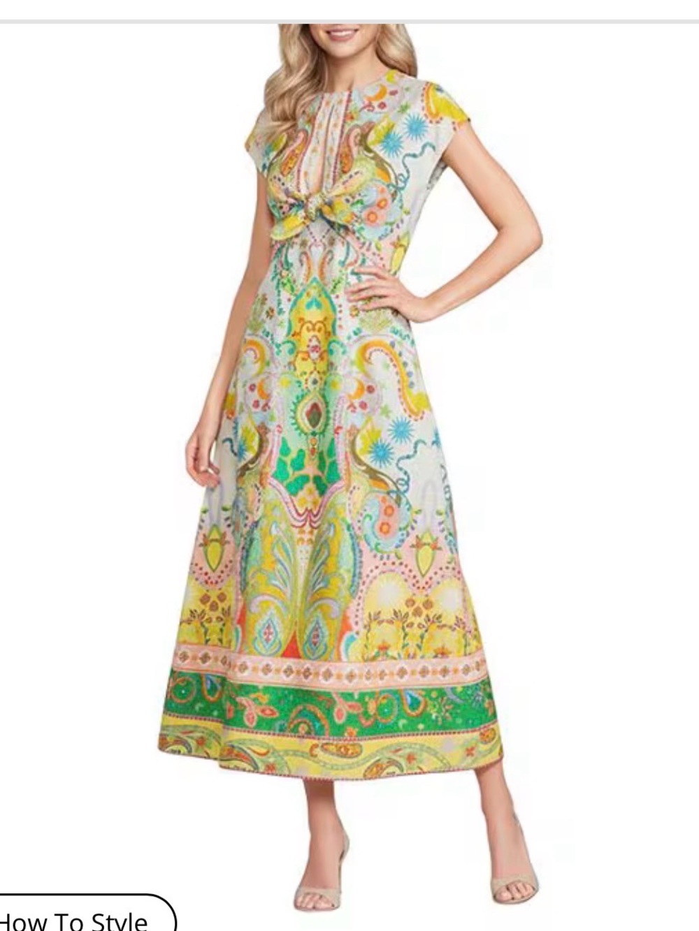 ANTONIO MELANI White Multi-Color Paisley Bow-Front Maxi Dress